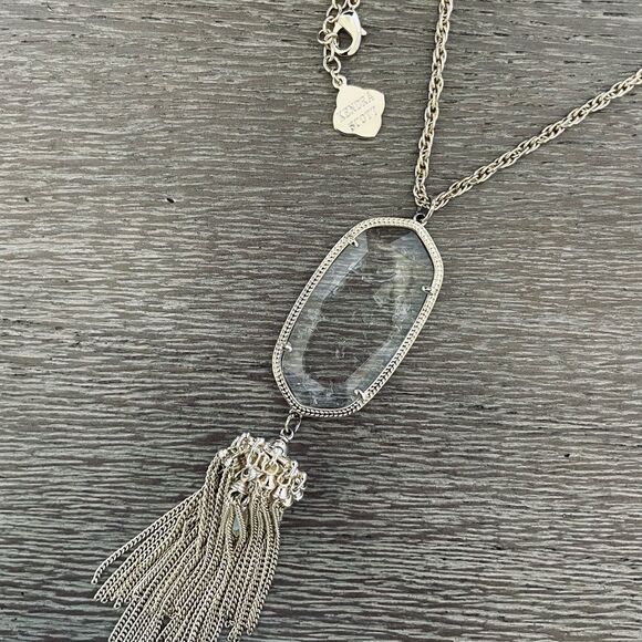Kendra Scott Clear Pendant Long Gold Tassel Chain Necklace - Picture 2 of 4